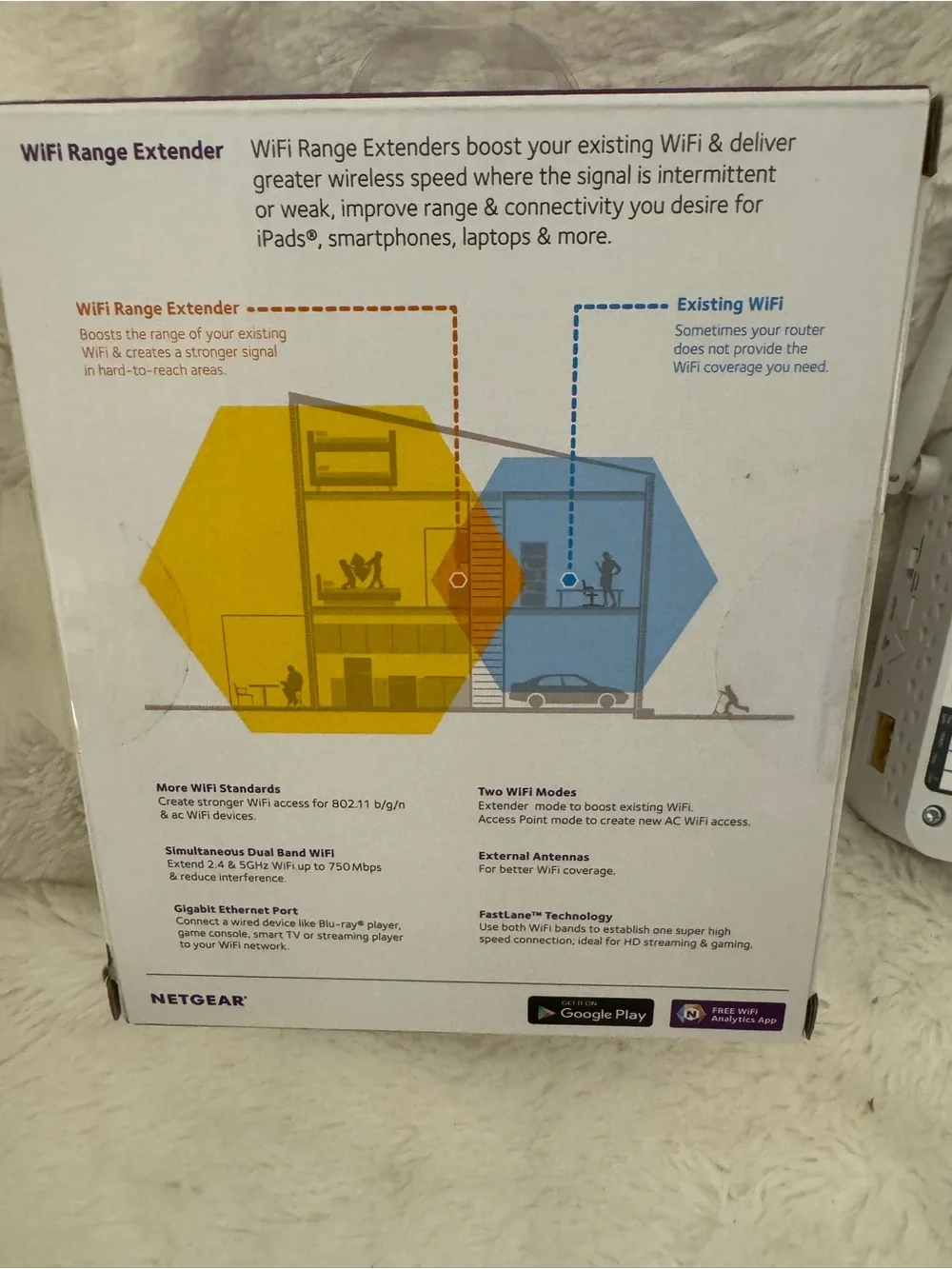 NETGEAR AC750 WiFi Range Extender EX6100v2 - White with Colorful Quick Start Box